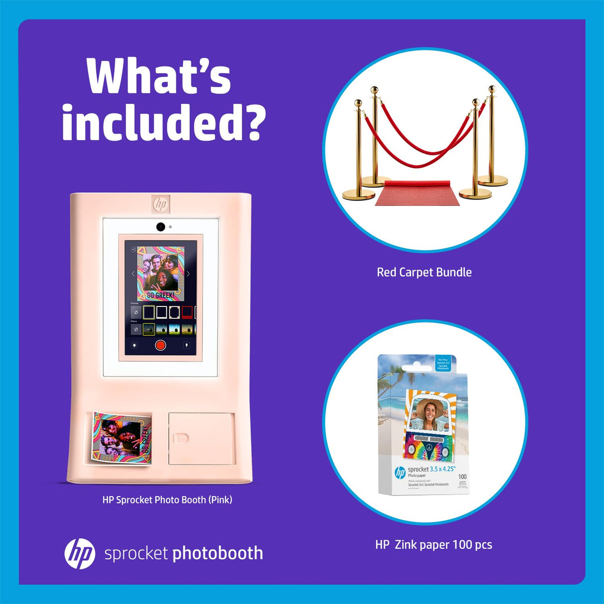 HP Sprocket Cabina fotográfica Impresora instantánea de Color (Rosa) + Papel Zink (100 Hojas) + Alfombra roja (1)