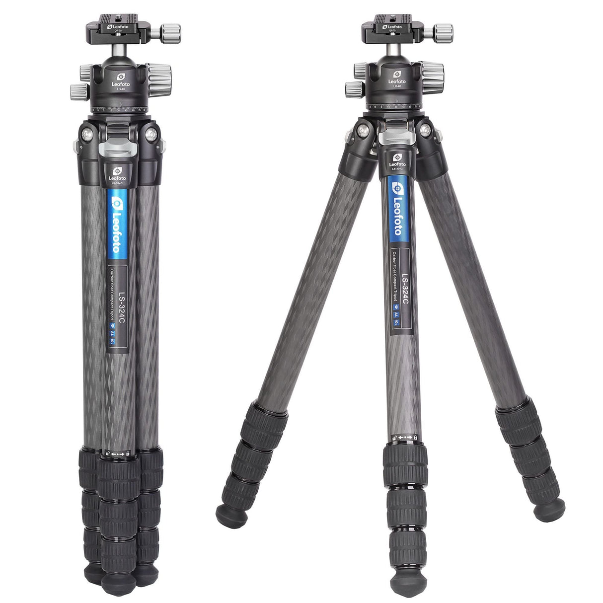 Leofoto - Ranger - Trípode de Carbono para cámaras - Cabeza de rótula incluida - Capacidad de Carga de 15 kg - Pies Extensibles - Altura: 17 cm - 171 cm - LS-324C + Cabeza de rótula LH-40
