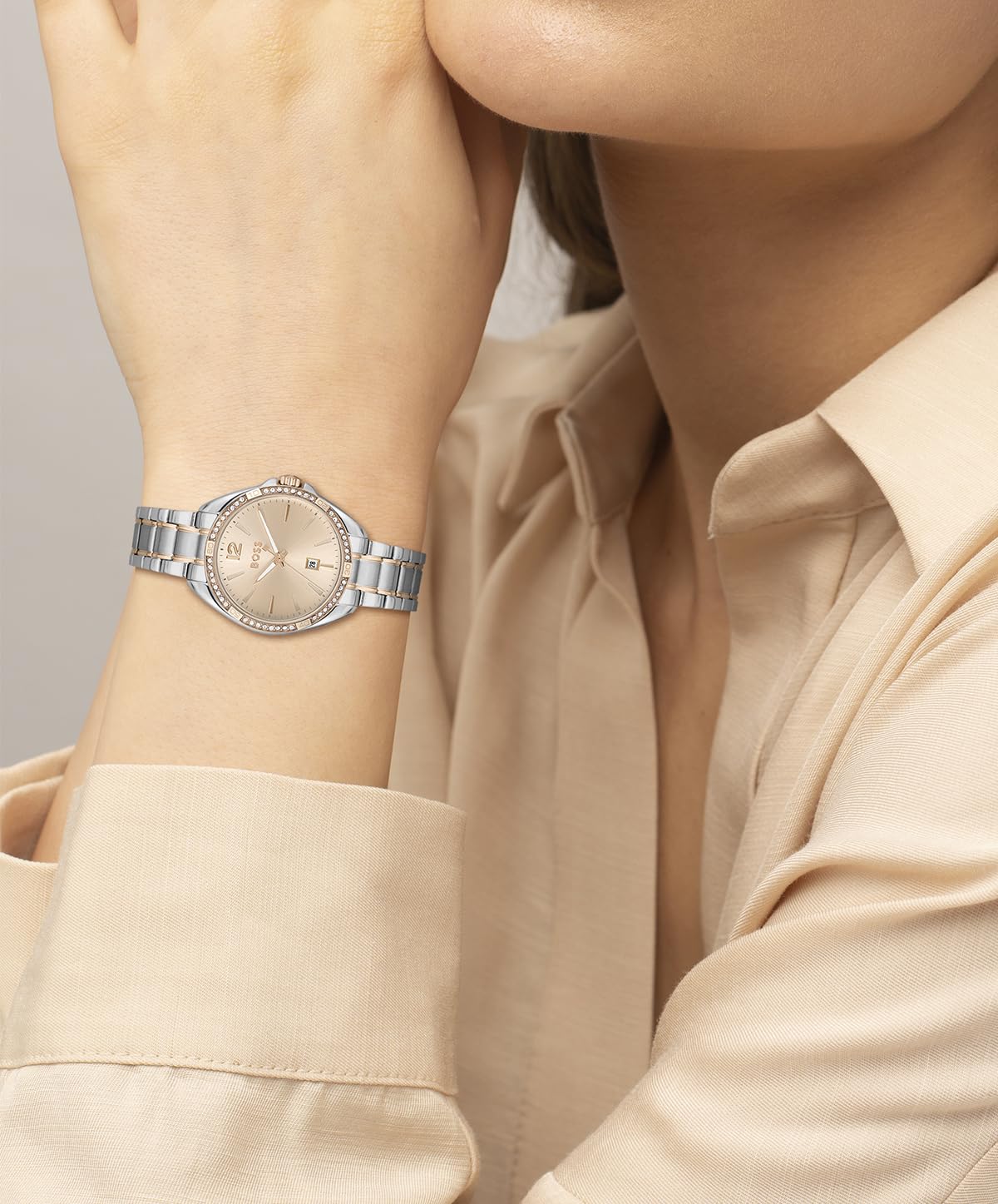 BOSS Reloj Analógico de Cuarzo para Mujer Colección Felina con Correa de Acero Inoxidable Bicolor - 1502622