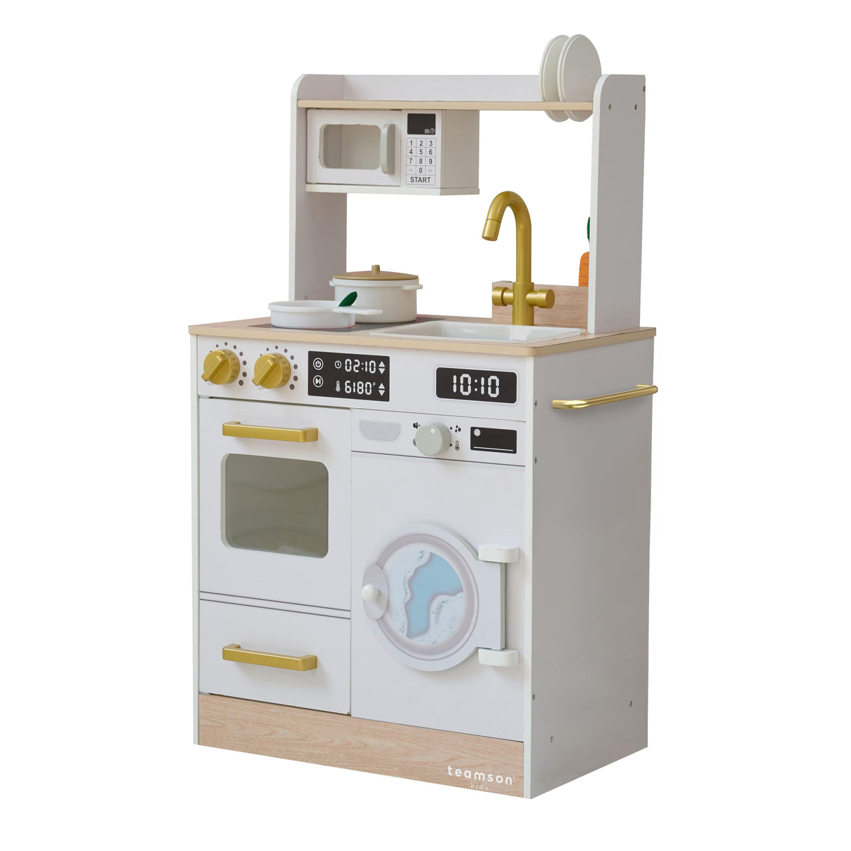 Teamson Kids Cocina de Madera Blanca para niños con huerto, Lavadora, Horno, Fregadero y Accesorios para Juegos creativos y simbólicos