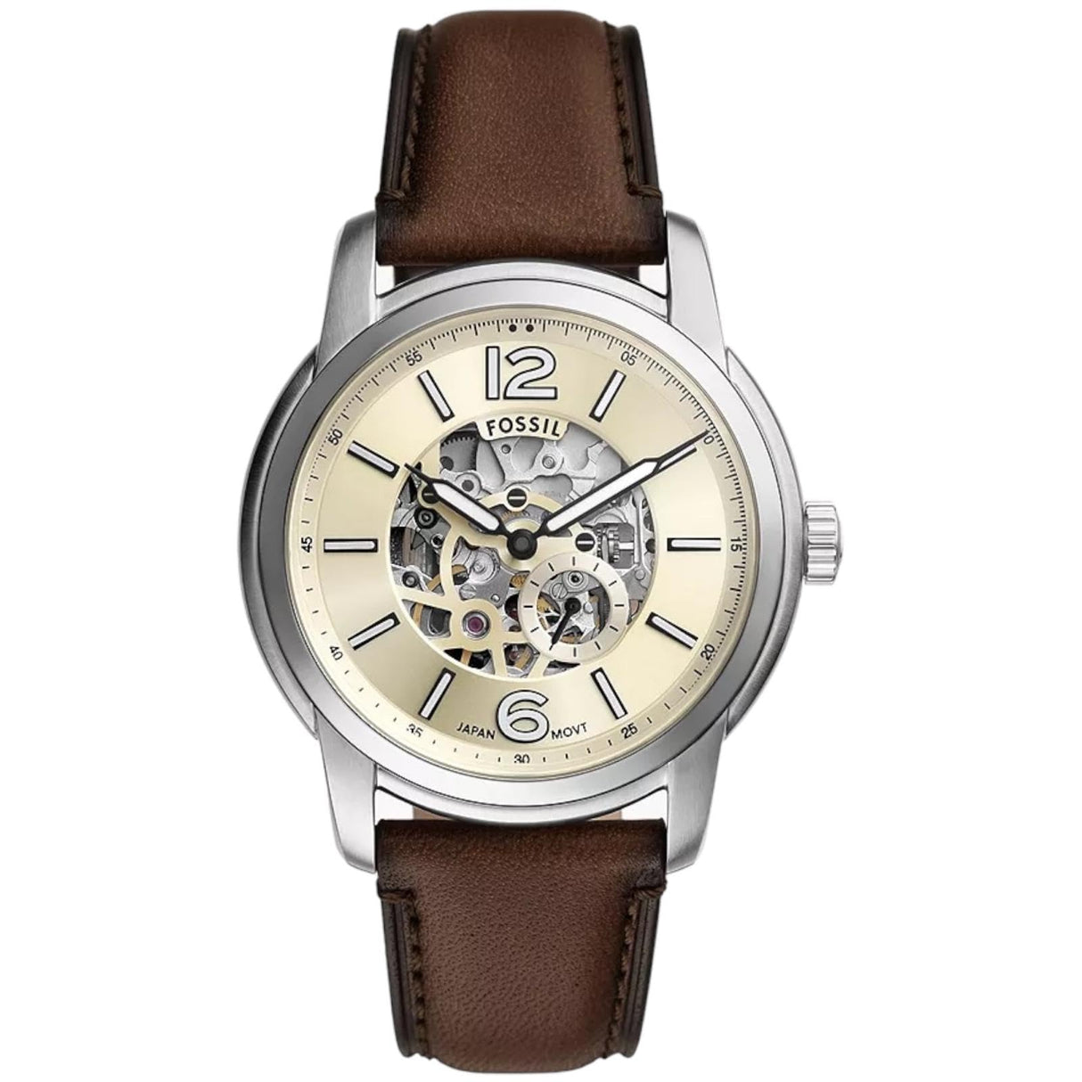 Fossil Reloj Analógico para Hombre de Automático con Correa en Cuero ME3264, Marrón Madera