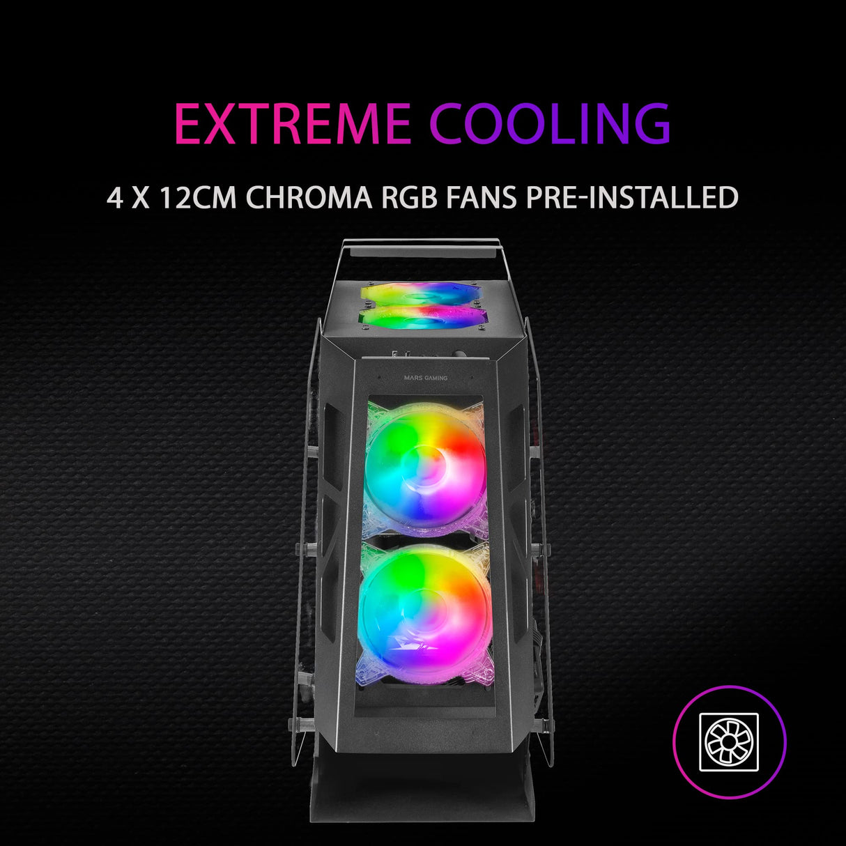 Mars Gaming MC61, Caja PC Gaming Compacta Micro-ATX, 4 Ventiladores 12cm, ARGB Chroma, Doble Ventana Cristal Templado, Negro