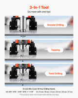 VEVOR Taladro Magnético de 1400 W, Diámetro de Perforación de 50 mm, Dirección Reversible, Velocidad de 0 a 850 RPM, Taladro Magnético con 6 Brocas para Bricolaje Industrial y Doméstico, Naranja
