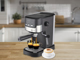 beper P101CAF100 Cafetera Espresso Duetta, 1100W, Compatible con monodosis y café en polvo, Cafetera con brazo de salida doble, 15 bar, Calienta tazas, vaso medidor y prensador incluidos, Negra