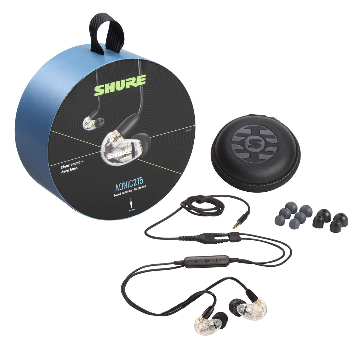 Shure AONIC 215 Auriculares de Aislamiento de Sonido con Cable, Controlador único, Ajuste Interno, Compatible con Dispositivos Apple y Android - Clear