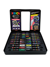 Uni-Ball 186831 - Juego de rotuladores POSCA, 20 rotuladores acrílicos en estuche, juego de rotuladores Groovy Colours, punta PWE5M 1.8-2.5 mm