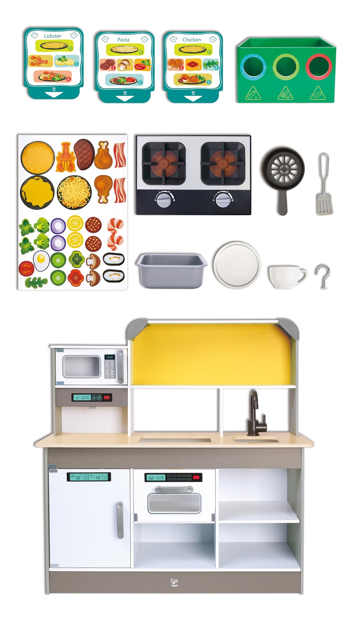 Hape Cocina Deluxe con Freidora – Cocina de Juguete con Fogones Electrónicos, Freidora y Accesorios para Niños de 3+