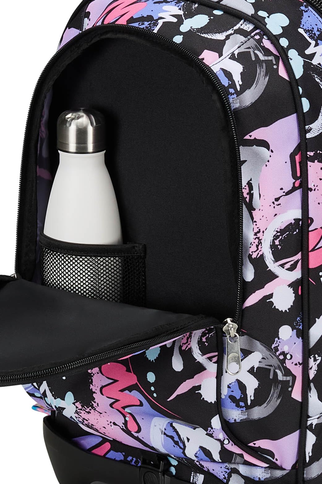 Seven - Mochila escolar Jack de 2 ruedas, color negro fucsia, Mark On Girl, 3 en 1, triple uso, mochila con carro desenganchable, bolsillo para botella y sistema cruzado, mochila escolar de viaje,