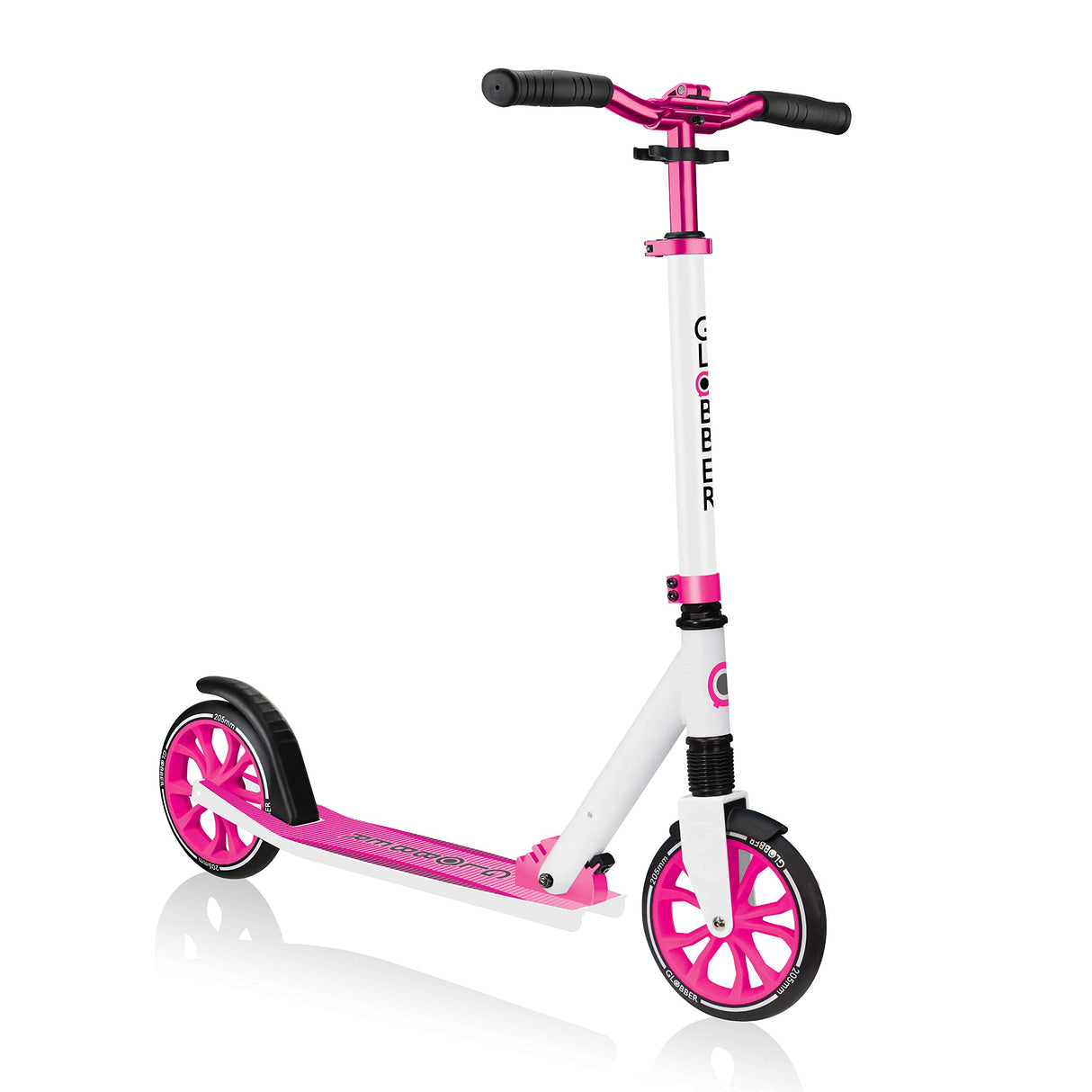 Globber - NL 205 - Patinete plegable de 2 ruedas con suspensión para niños de 8 años + , Blanco - Rosa
