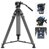 NEEWER 78" Trípode Vídeo de Fibra Carbono con Cabezal Fluido, Trípode de Bloqueo Liberación con 6 Nivel Contrapeso, 4 Nivel Amortiguación de Giro/Inclinación, Placa QR Modo Dual, Máx Carga 18lb, LL55