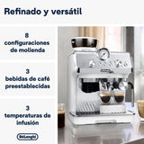 De'Longhi La Specialista Arte EC9155.W, Cafetera Expresso Manual, Tecnología de Molido con Sensor y 8 Ajustes, Control Activo de la Temperatura, Espumador de Leche MyLatte Art, 1550 W, Blanco