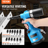 VEVOR Remachadora Neumática con Fuerza de Tracción de 20,2 KN, Alta Resistencia para Herramientas Mecánicas, Construcción, Mejoras en el Hogar, con 13 Piezas de Punta de Tamaño, 250 x 115 x 280 mm