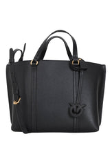 Pinko Carrie Shopper Classic Bottalata Cuero, Bolsa para Mujer, Z99q_Negro-Dorado Antiguo, Talla única