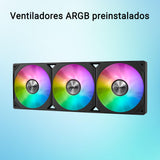 ASUS Prime LC 360 ARGB, Refrigerador líquido para CPU Todo en uno con Zona de Contacto con la CPU y Canales con Aletas, Bloque de Agua con Lentes de Espejo Infinito y Ventiladores ARGB