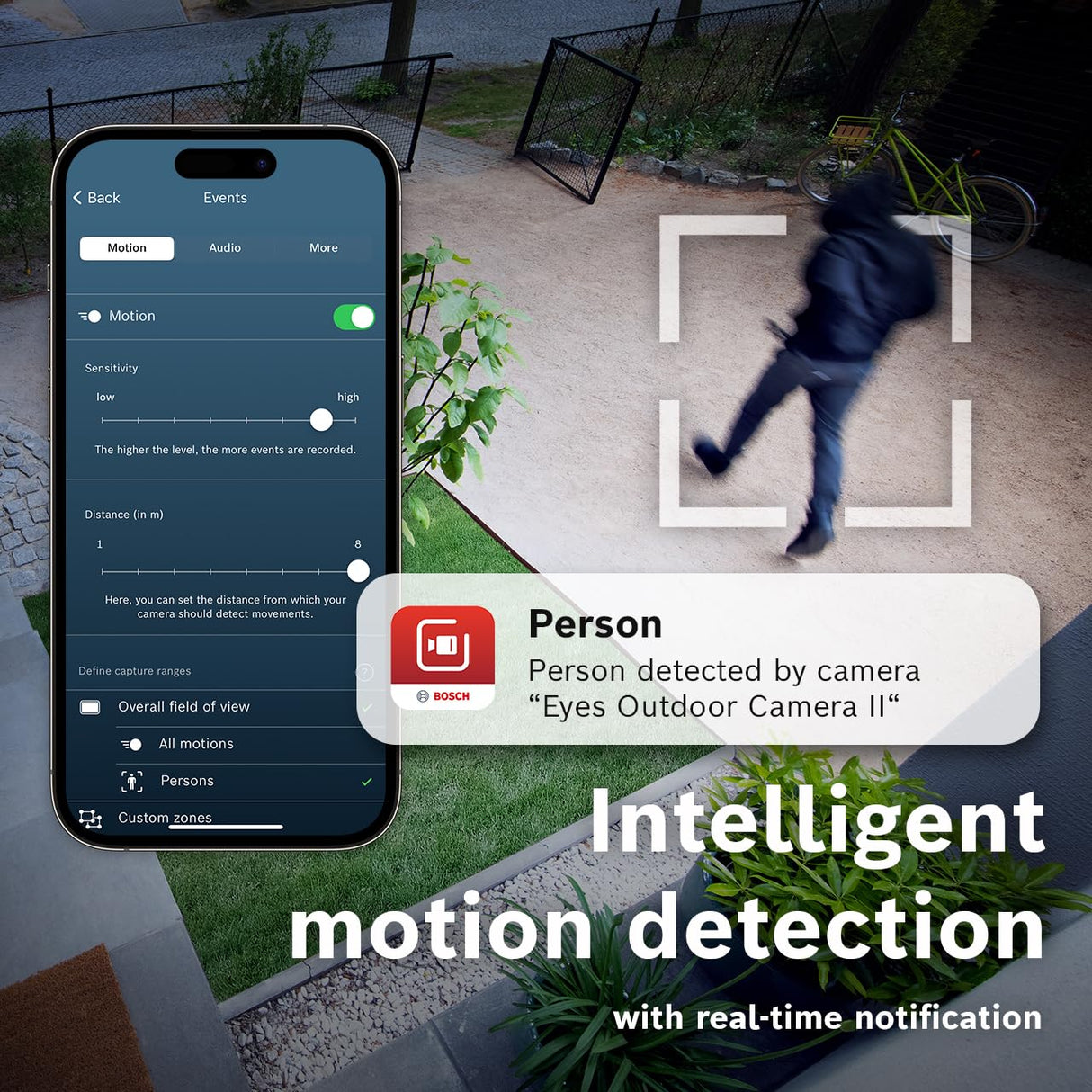 Bosch Smart Home Cámara Exterior II, cámara vigilancia Exterior, cámara IP, resolución 1080p Full-HD con Sirena integrada y lámpara de diseño, Compatible con Amazon Alexa,