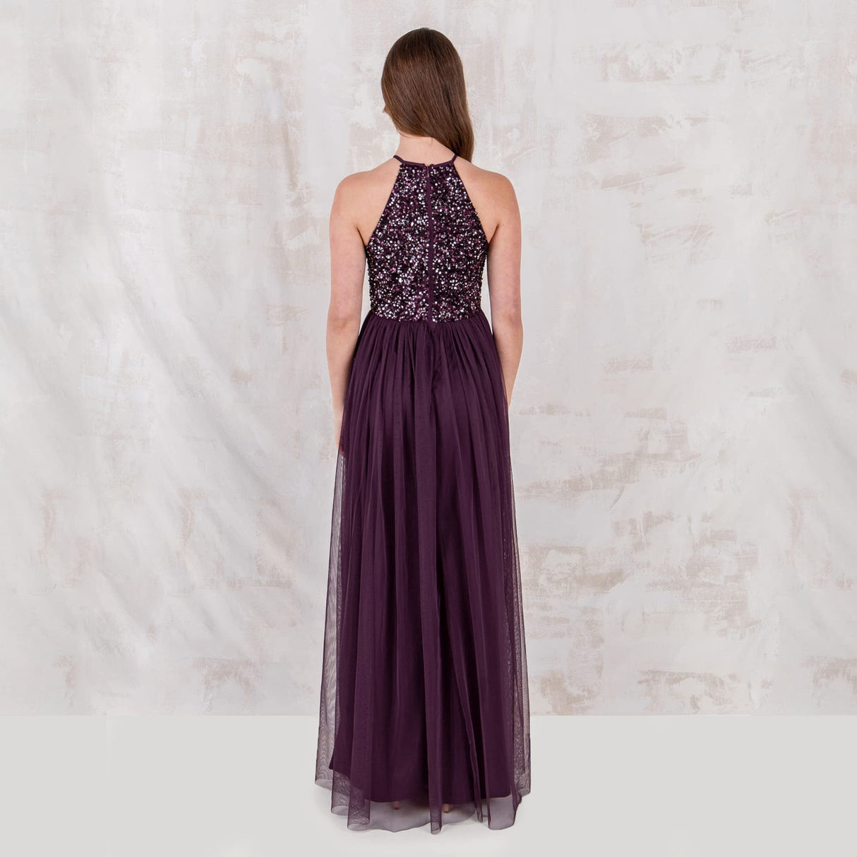Maya Deluxe Maya Berry Embellished Halter Neck Maxi Dress Vestido de Dama de Honor, 12 para Mujer