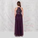 Maya Deluxe Maya Berry Embellished Halter Neck Maxi Dress Vestido de Dama de Honor, 12 para Mujer