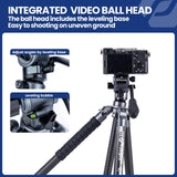 Fotopro X-Aircross 3 Lite Trípode de Video con Cabeza Líquida 1.0KG Ultraligero Portátil Profesional Video Viaje Fibra Carbono Trípode para Cámara, DSLR, Carga de hasta 10 kg, Gris