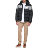 Tommy Hilfiger Hooded Puffer Jacket Abrigo Alternativo de plumón, Rayas Negras y Plateadas, M para Hombre
