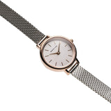 BERING 11022-064 Reloj de cuarzo para mujer con caja de acero inoxidable de 22 mm con acabado en oro rosa y esfera plateada, correa milanesa, cristal de zafiro y resistencia al agua de 3 ATM