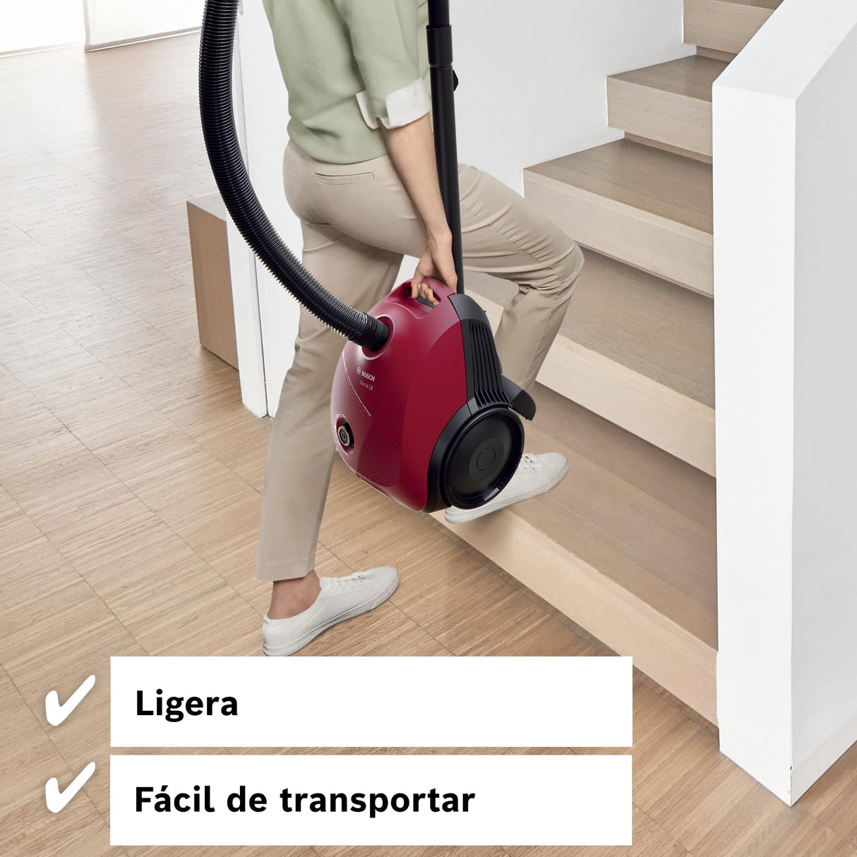 Bosch - Aspirador con Bolsa, Serie 2, Ligero, 3,5 litros, Rojo, BGBS2RD1