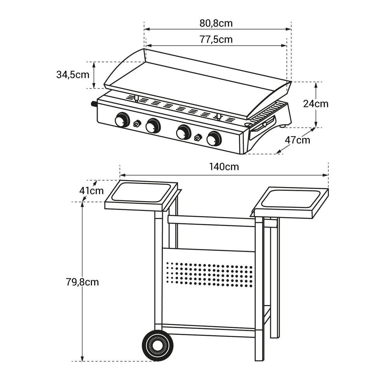 Happy Garden Plancha de Gas Valencia 4 quemadores 10kW + Carrito