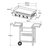 Happy Garden Plancha de Gas Valencia 4 quemadores 10kW + Carrito