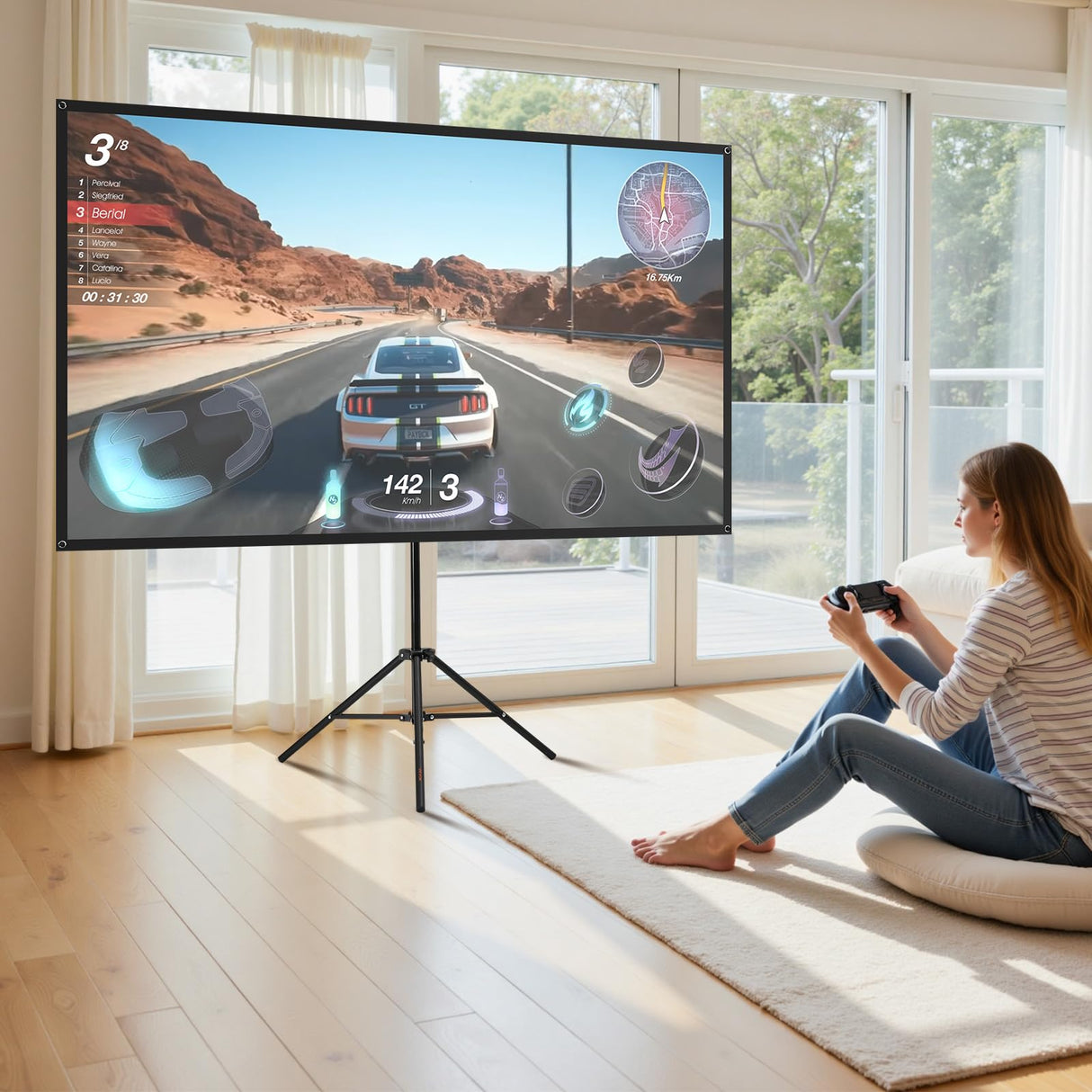 VEVOR Pantalla de Proyector con Trípode, Pantalla de Proyección Portátil Antiarruga de 203,2 cm con Bolsa de Transporte Ángulo Amplio de 160° 16:9 4K HD para Presentaciones de Cine en Casa