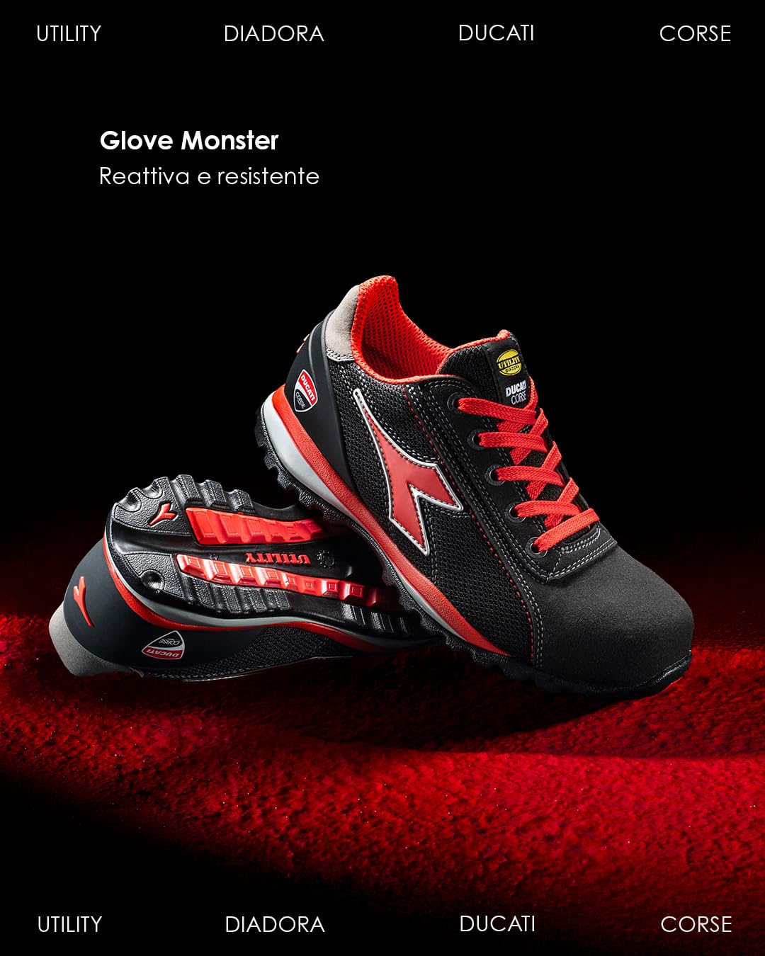 Diadora Utility Glove Monster Low S1ps Fo HRO, Zapatos de Seguridad y contra Incendios Unisex Adulto, Negro y Rojo, 44 EU