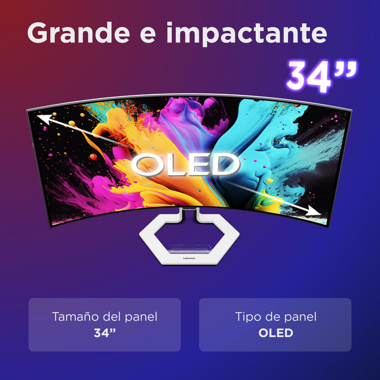 Lenovo Legion Pro 34WD-10 – Monitor Curvo Gaming WQHD 34" OLED (240 Hz, 0.03 ms MPRT, 21:9, HDMI 2.1 + DP 1.4, AMD FreeSync Premium Pro, VESA 100 x 100 mm) Soporte Inclinación/Altura/Giro – Blanco