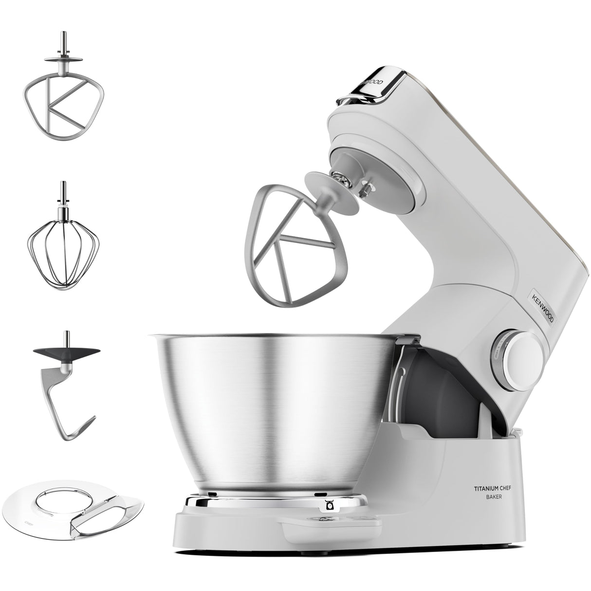 Kenwood Titanium Chef Baker KVC65.001WH - Robot de cocina con báscula integrada (1200 W, incluye 3 utensilios de pastelería, espátula y protector contra salpicaduras), color blanco