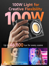 Luz Video, Rollei Lux 100W Foco Vídeo Profesional Portátil 345g, Iluminación Continua DC/Tipo C con Candela App para Filmación Entrevistas Transmisión, Luz-Video-Foco-LED-Fotografia
