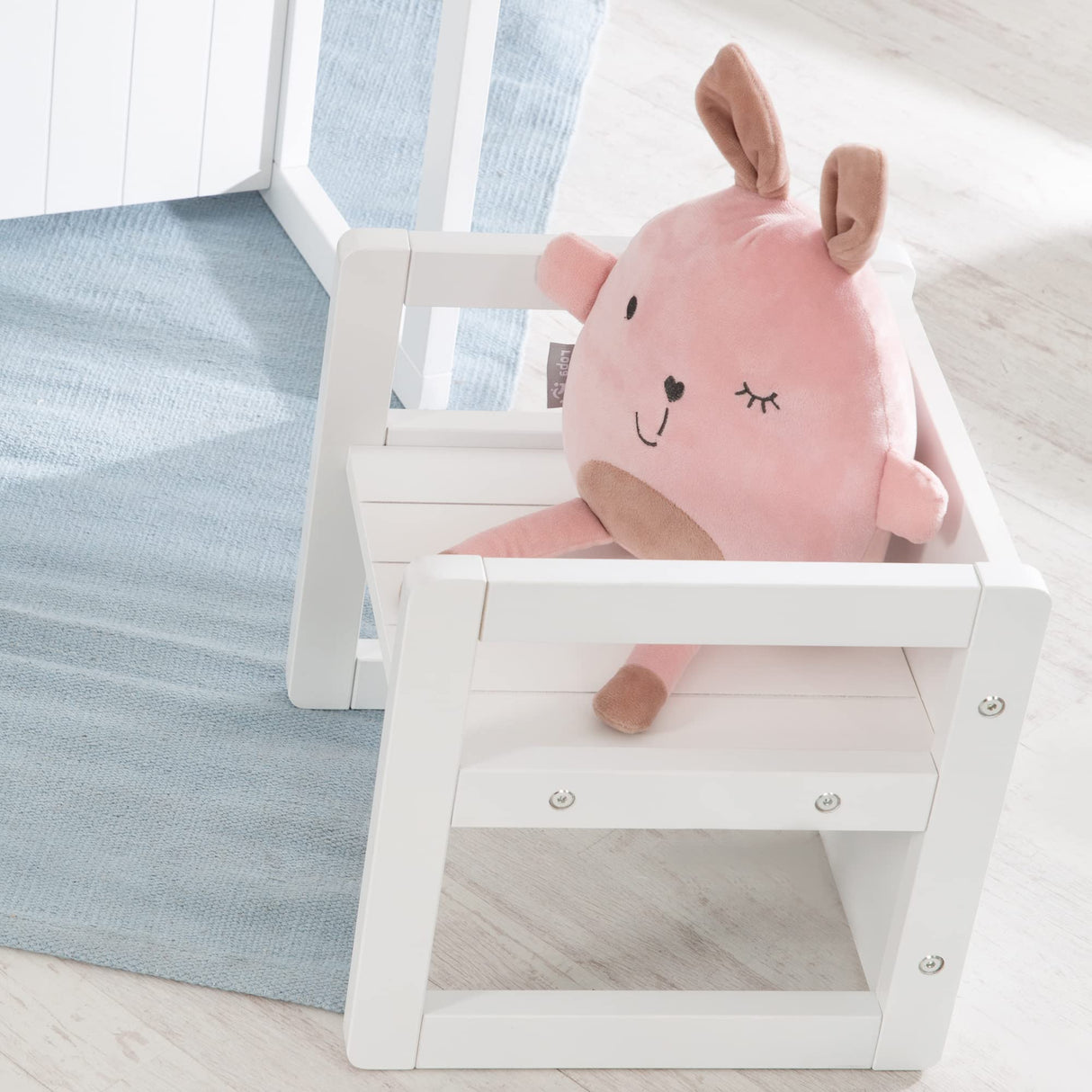 roba Grupo de Asiento de Estilo rústico para niños, 1 Taburete y un Banco para niños Convertible a la Mesa, Color Blanco