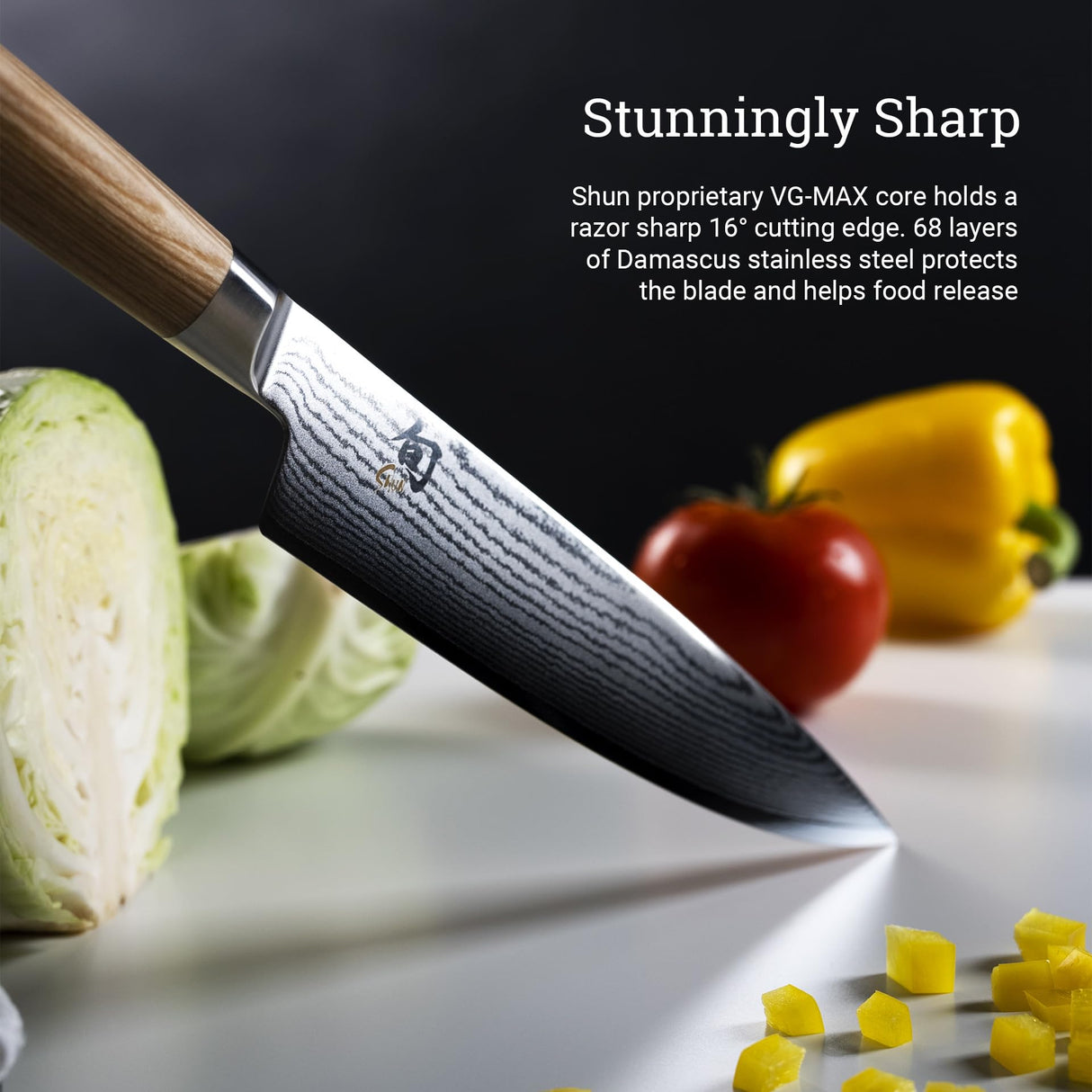 KAI Shun Classic White cuchillo de cocina japonés 20 cm de longitud de hoja - Cuchillo de Damasco 32 capas núcleo VG MAX - 61 (±1) HRC - Mango de madera Pakka - Hecho en Japón - Cuchillo de cocina