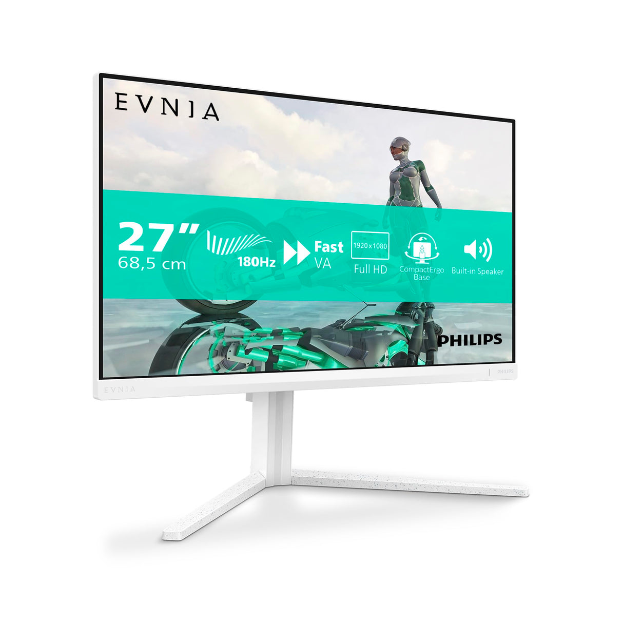 Philips EVNIA 27M2N3201A Monitor Gaming 27" FHD, WLED, 180Hz, Fast IPS, 1 ms GtG, HDR10, Adaptive Sync., G-Sync Compat., Altavoces, Altura Ajustable (1920x1080, 2X HDMI 2.0, 1x DP 1.4) Blanco