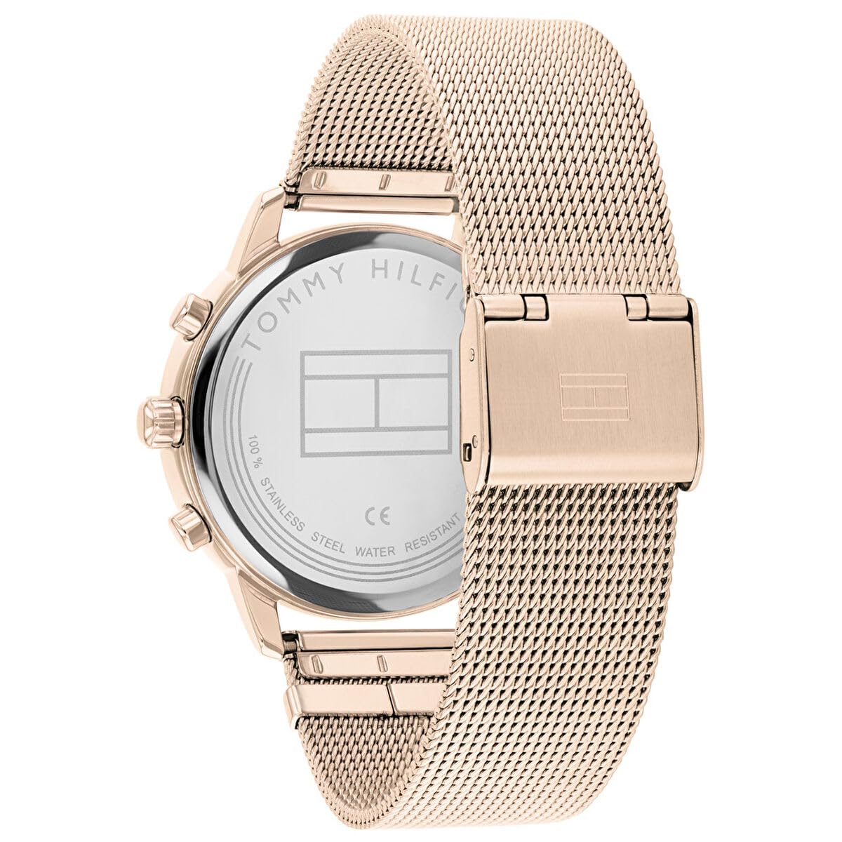 Tommy Hilfiger Reloj Analógico de Cuarzo Multifunción para Mujer con Correa de Malla de Acero Inoxidable de Oro Rosa - 1782303