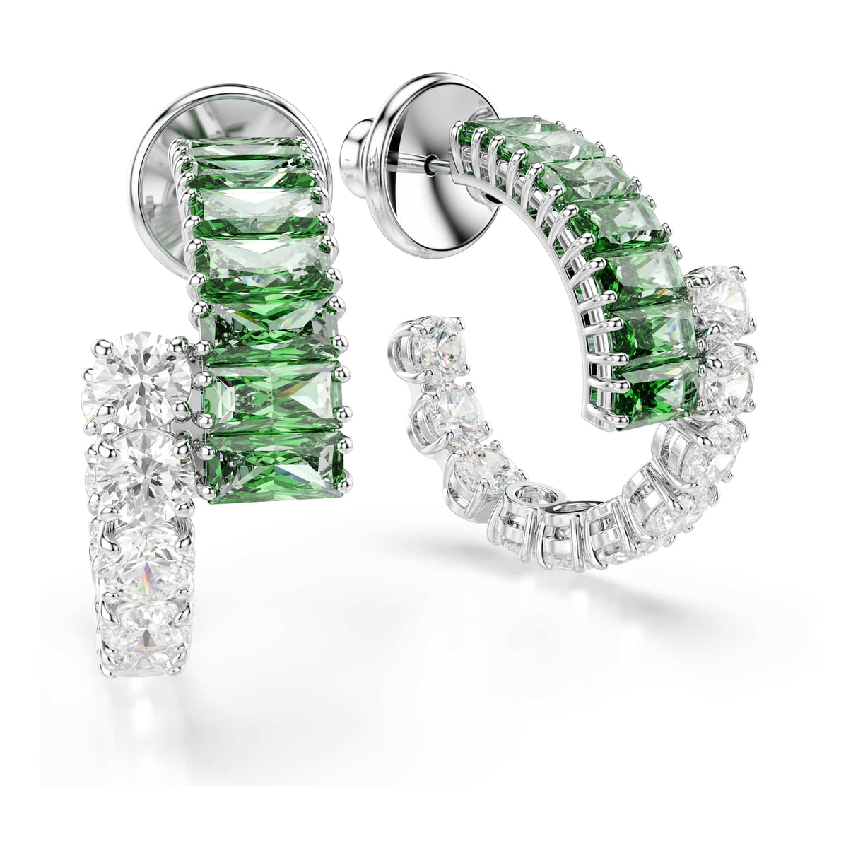 Swarovski Pendientes de aro Matrix, Tallas mixtas, Verdes, Baño de rodio