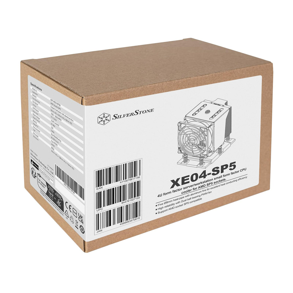 SilverStone Technology XE04-SP5, Disipador para CPU de servidor/estación de trabajo con factor de forma pequeño 4U para los zócalos AMD SP5, SST-XE04-SP5B (Negro + Negro)