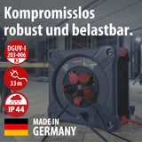 Brennenstuhl Carrete de Cable Profesional KA 3110 5 IP44 (Cable H07BQ-F 3G1,5 de 33 m en Rojo, Uso en Obra y Exterior Permanente, 5 enchufes de Seguridad, Made in Germany)