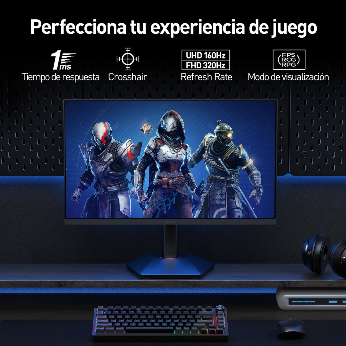 KOORUI G2741L 27" Monitor Gaming, UHD 2160P 160Hz / FHD 1080P 320Hz (Fast IPS, 1ms, Adaptive Sync, Giratorio, Inclinación, Altura Ajustable, Eye Care, HDR400, 10Bit, 2xHDMI 2.1, DP 1.4)