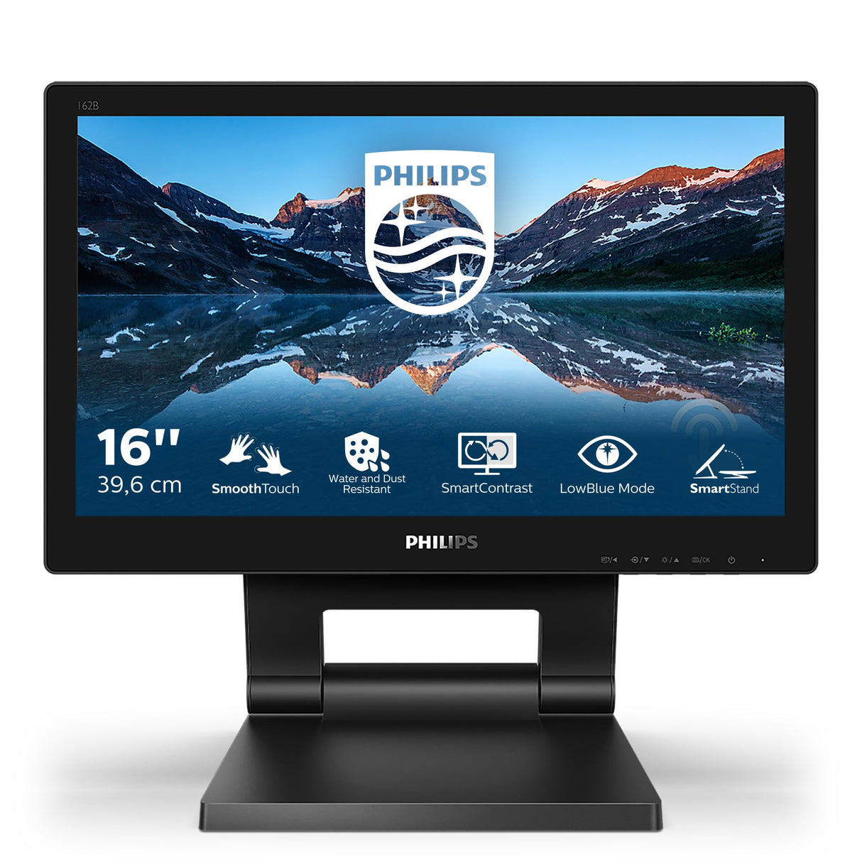Philips 162B9T Monitor Táctil 16 Pulgadas WXGA, 60Hz, TN, 4 ms GtG, Altura Ajustable, Altavoces (1366x768, 1x HDMI 1.4, 1x DP 1.2, USB-Hub), Negro