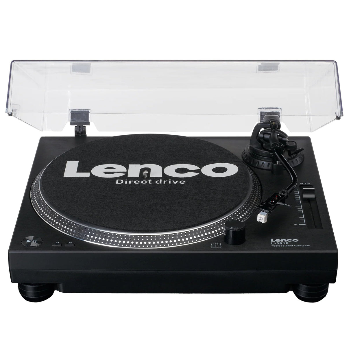 Lenco L-3818 Tocadiscos con accionamiento Directo - Tocadiscos DJ - Pitch Control - 33 y 45 RPM - Preamplificador estéreo - USB - Salida RCA - Digitalización a través de PC - Negro, L-3818BK
