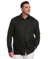 Cubavera - Camiseta de Manga Larga para Hombre (100% Lino), diseño de Guayabera - Negro - 3X-Large Tall
