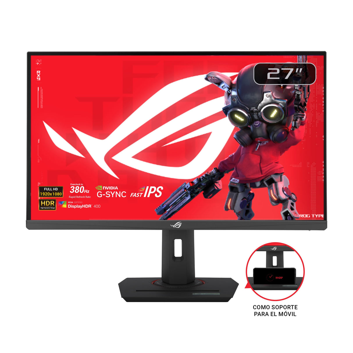 ASUS ROG Strix XG279CNS Monitor Gaming de 27" Full HD (1920x1080), IPS, 380Hz (overclock), 0.3 ms, Extreme Low Motion Blur Sync, USB Tipo-C, DisplayHDR 400, Rosca para trípode, DisplayWidget Center