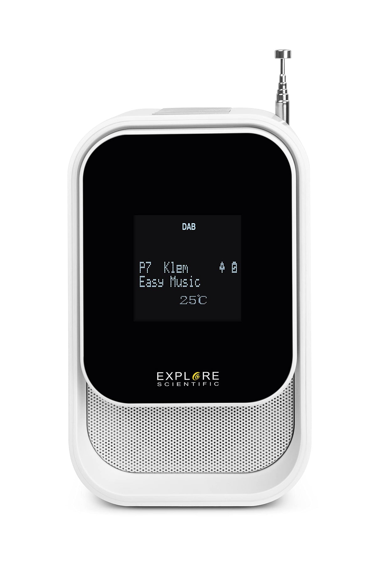 Explore Scientific BCR2001 - Radio Despertador con función Dab+, Bluetooth, Toma USB, batería Recargable, Color Blanco