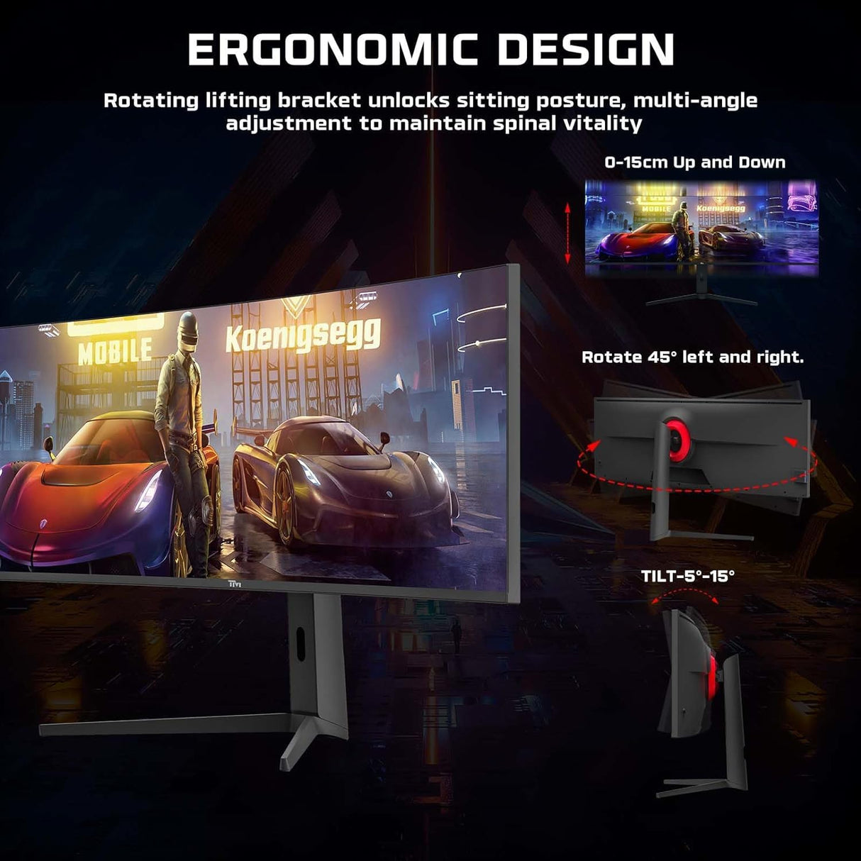 Twisted Minds Monitor para Gaming, Pantalla de 49 Pulgadas Fast IPS - Resolución 5120 x 2880 FHD, frecuencia actualización 75 Hz, relación Aspecto 16:9, Tiempo Respuesta 1 ms - Negro (TM492K75IPS)