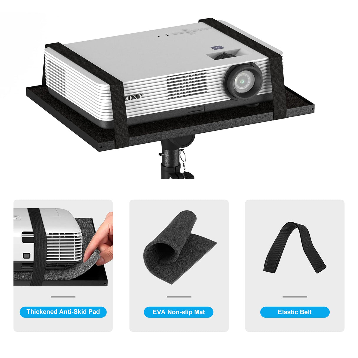 DECOSIS Trípode para proyector de 23.5 a 46.5 pulgadas, soporte de trípode para laptop de altura ajustable con soporte de teléfono de cuello de cisne, soporte de suelo para laptop para oficina, hogar,
