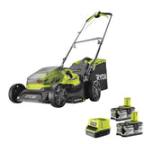 RYOBI - Cortacésped 18V One+ Brushless Ø 37 cm - 2 Baterías 4,0Ah - Recogida y Mulching - Recogedor Semirrígido 45L - Empuñaduras Ergonómicas Vertebrae - Ajuste de la Altura de Corte - RY18LMX40A-240