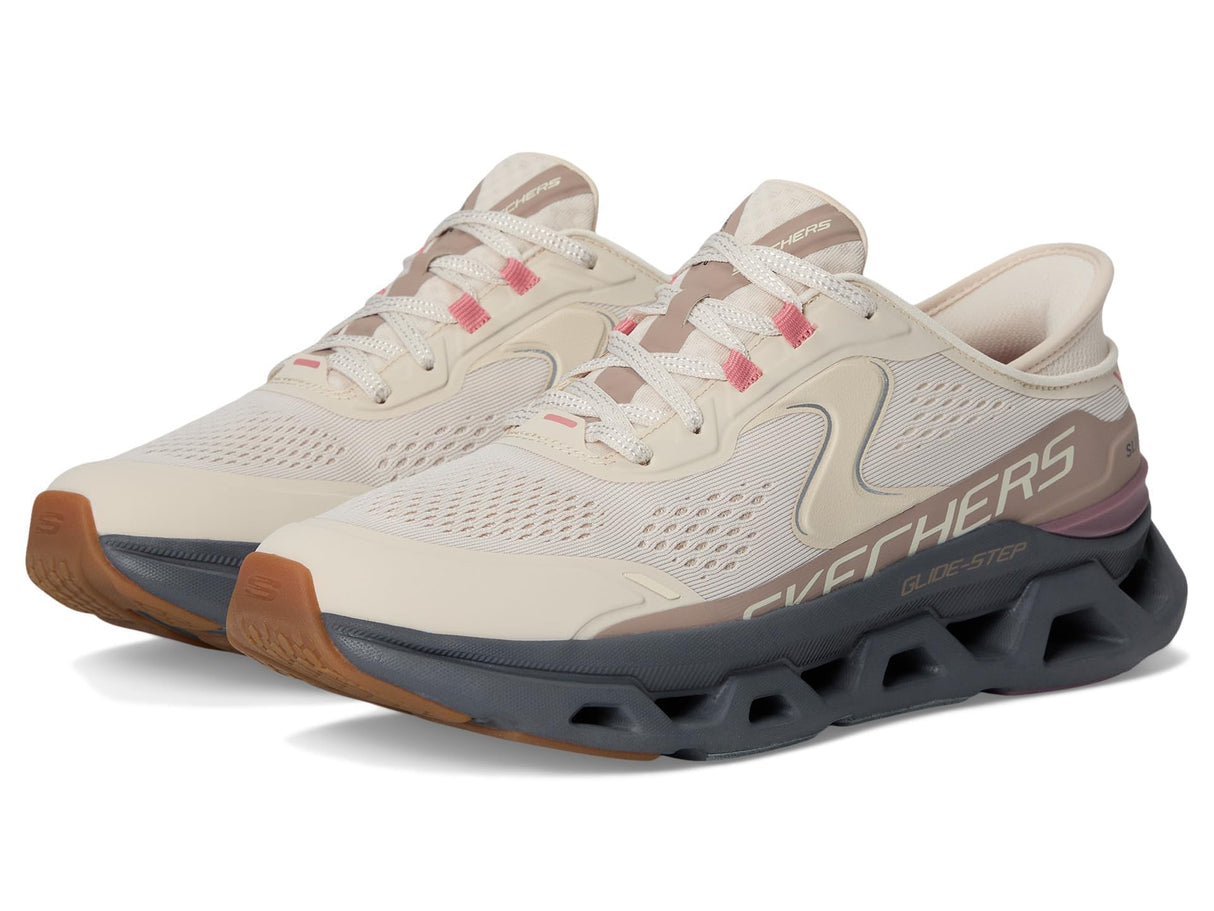 Skechers Glide-Step Altus, Zapatillas Mujer, Natural Synthetic/Mesh/Gray Trim, 41 EU