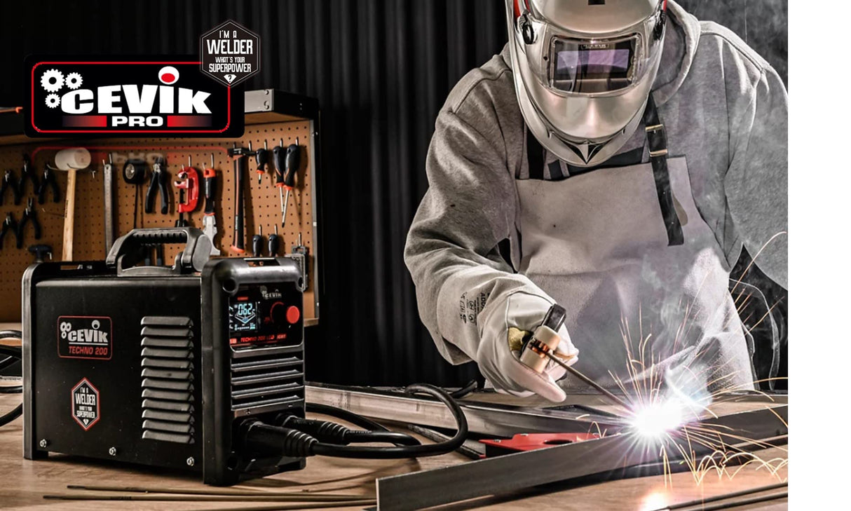 Cevik PRO CE-TECHNO200LCD Soldador Inverter 200A Pantalla LCD para Electrodos MMA Incluye Kit Soldadura
